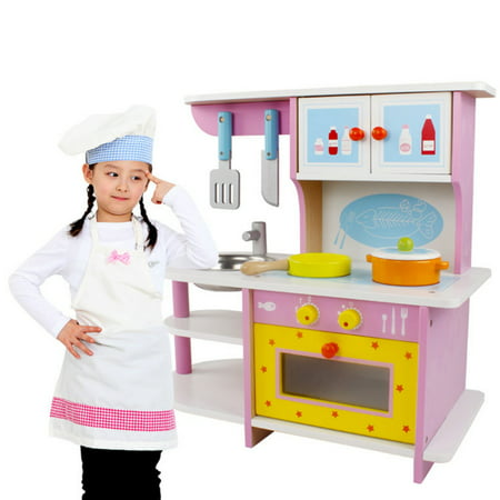 Wooden Play Kitchen Toy with Wood Kitchen Play Set Accessories for Toddler kids Girls