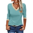 thumbnail image 1 of Langwyqu Slim Fit Women Long Sleeved V-Neck Shirt Tops, 1 of 5