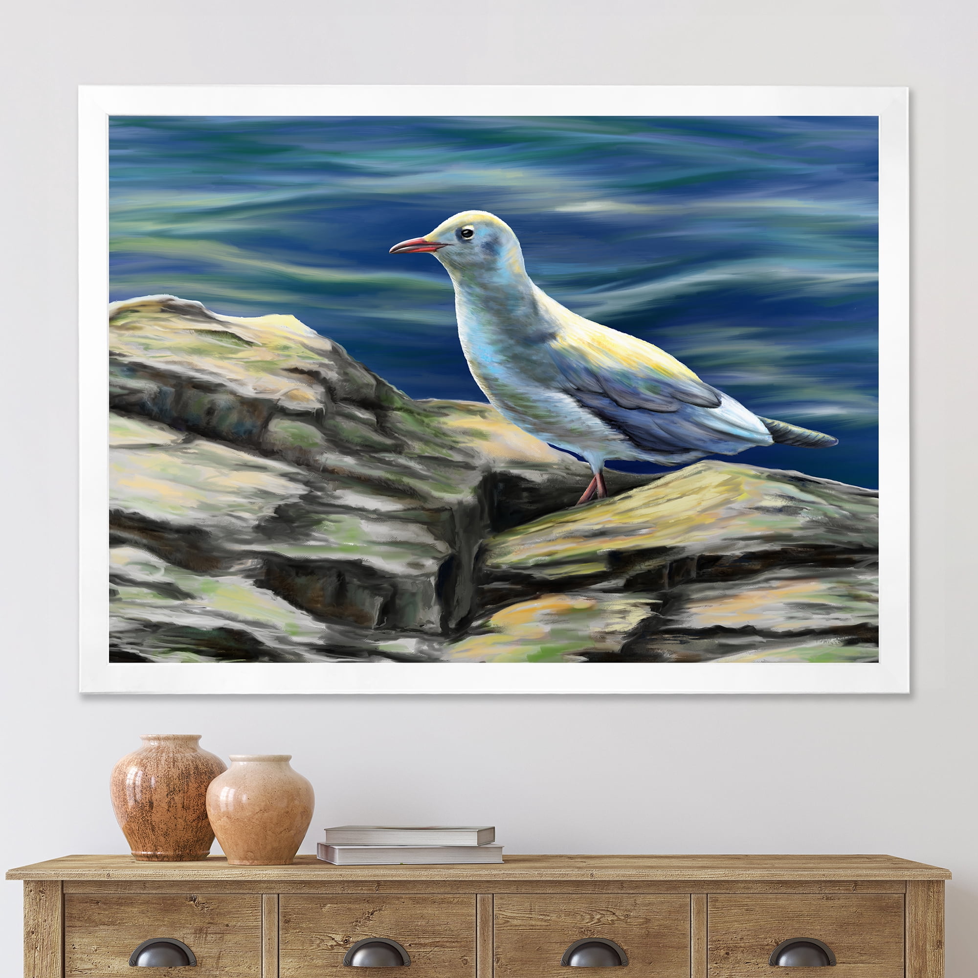 Designart 'Portrait of Seagull Birds By The Sea' Nautical & Coastal Framed Art Print
