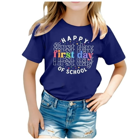 

Girl Fashion Cotton Shirts Summer Tops Girls Cute Graphic Print Round Neck Short Sleeve Tee Summer Casual T Shirt Red Z12-Navy 8-9 Years