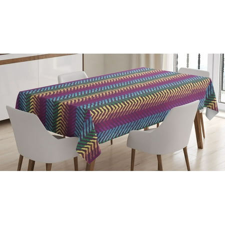 

Colorful Tablecloth Retro Colored Diagonal Lines Forming a Chevron Triangles Zig Zag Pattern Print Rectangle Satin Table Cover Accent for Dining Room and Kitchen 60 X 84 Multicolor by Ambesonne
