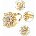 thumbnail image 4 of 4Pcs Zinc Alloy Napkin Rings with Rhinestone and Resin Imitation Pearl Napkin Holder Adornment Restaurant Daily Accessiroes Flower Golden Inner Diameter 49mm DIY Making, 4 of 4