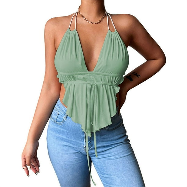 Chaleco Sexy Minnieouse para Mujer Sin Espalda Correa de Espagueti Verde XXL