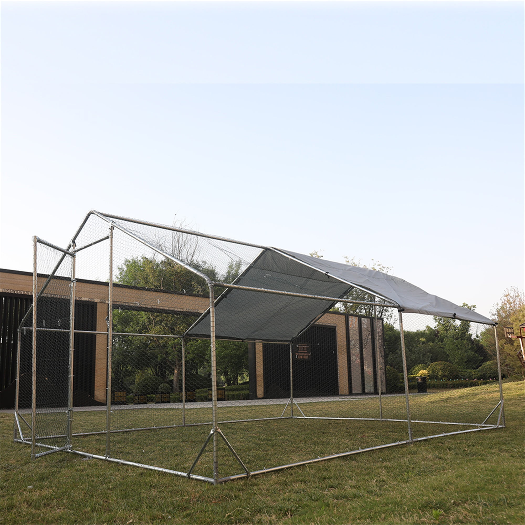 Pefilos 158"L Outdoor Large Chicken Coop with Waterproof and Anti-Ultraviolet Cover, Walk-in Metal Poultry Pen Hen Run House Rabbits Habitat Cage, Silver Pefilos 158"L Outdoor Large Chicken Coop with Waterproof and Anti-Ultraviolet Cover, Walk-in Metal Poultry Pen Hen Run House Rabbits Habitat Cage, Silver