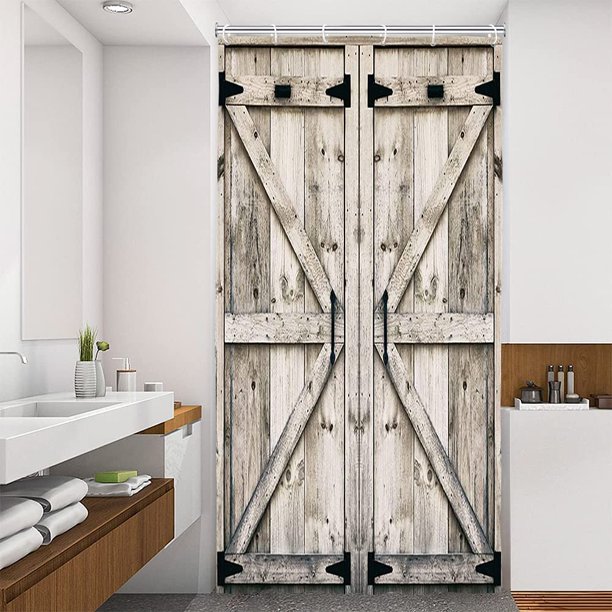 Rustic Wooden Vintage Wood Shower Curtain, Farmhouse Wooden Shower