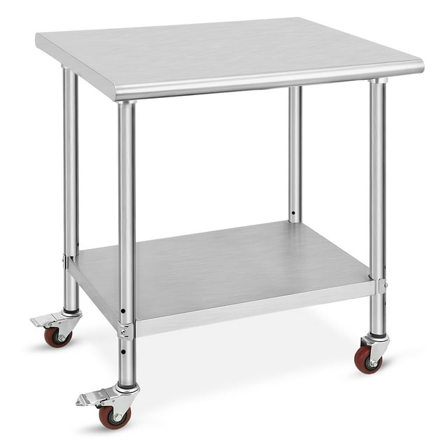 Yiwa Mobile Stainless Steel Prep Table, NSF Heavy Duty Workbench with Casters and Adjustable Under Shelf for Hotel Kitchen & Garage