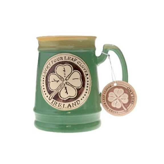 Allied Four Leaf Clover Pottery Mug for Tea or Coffee St Patricks Day Gift Irish Lucky Sign Thematic Kitchen Decoration Home Decor