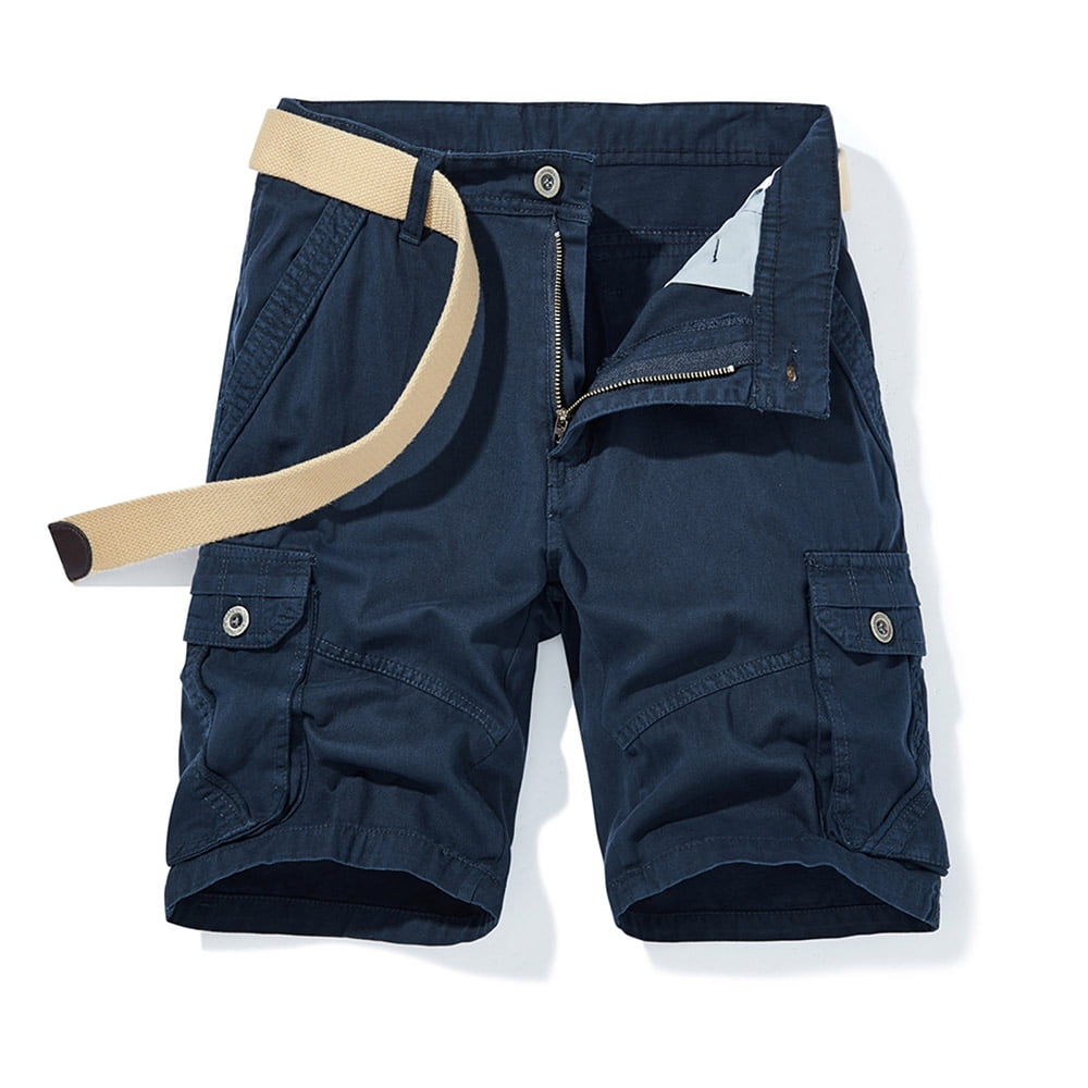 Summer Savings EINCcm Mens Flat Front Shorts Mens Cargo Shorts Clearance Men Casual Solid Zipper Button Pockets Cropped Cargo Shorts Quickly Dried Soft and Breathable Dark Blue L Walmart