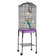 Folding Iron Bird Cage Cockatiel Parakeet Finch Canary Cage With Stand Wheel