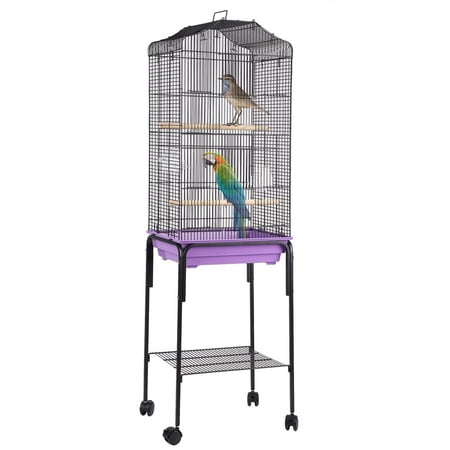 Folding Iron Bird Cage Cockatiel Parakeet Finch Canary Cage With Stand Wheel
