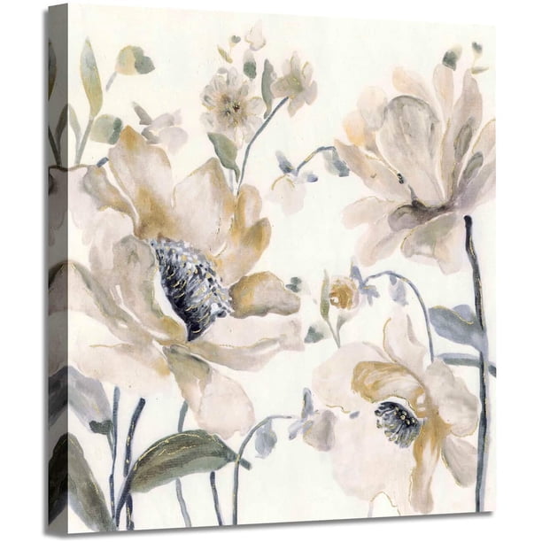 LIVEDITOR Brown Cream Floral Flower Wall Art Abstract Print on Canvas