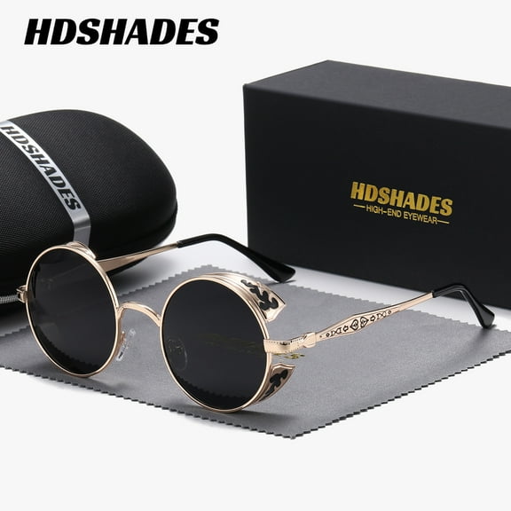 HDSHADES Unisex Retro Trend Full Frame Sunglasses Outdoor Driving Polarized Round Frame Sunglasses UV400
