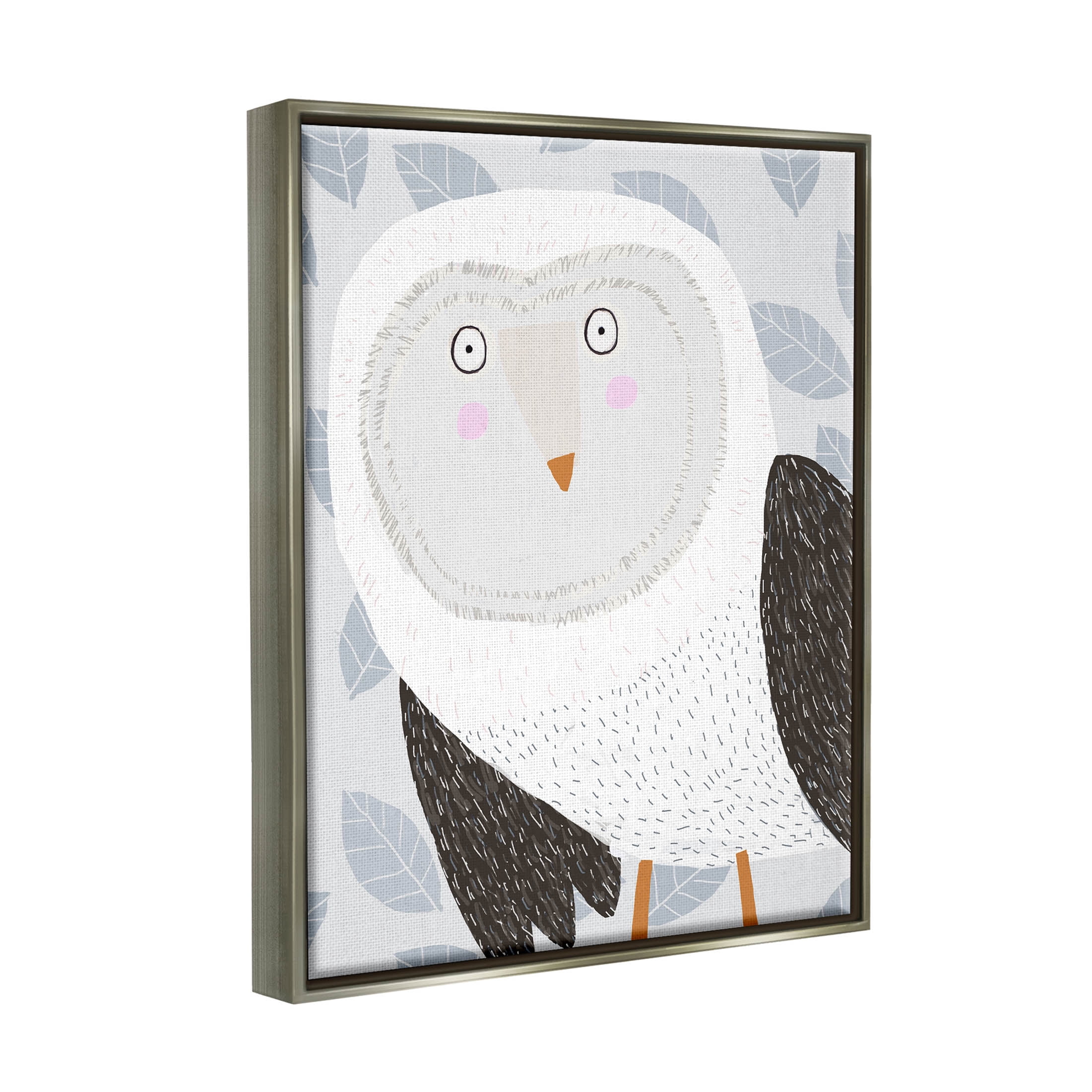 Stupell Industries Leaf Patterned Owl Bird Graphic Art Luster Gray Floating Framed Canvas Print Wall Art, Design by Carla Daly
