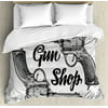 Western Decor King Size Duvet Cover Set, Modern Western Movies Cowboy Texas Times Sketchy Two Guns Pistols Image, Decorative 3 Piece Bedding Set with 2 Pillow Shams, Black and White, by Ambesonne