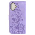thumbnail image 4 of For iPhone 16 Plus 6.7" lily Embossed Strong Magnetic Attachment/Closure, Card Slots/Pocket, PU Leather Flip Wallet Case ﻿,Purple,For iPhone 16 Plus, 4 of 7