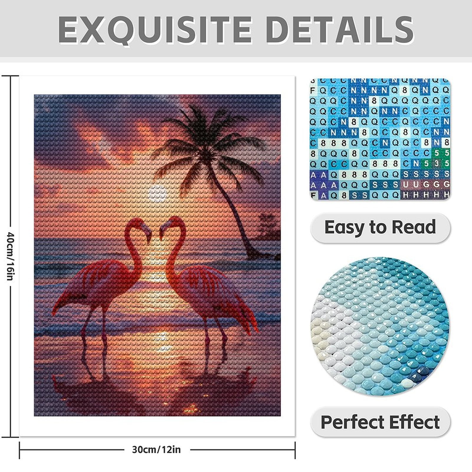 Diamond Art Kit for Adults, Tropical Flamingos Sunset Beach Diamond Painting for Adults Beginners, DIY Diamond Art Painting Kits, 5D Diamond Painting Crafts for Home Decor 12x16 Frameless