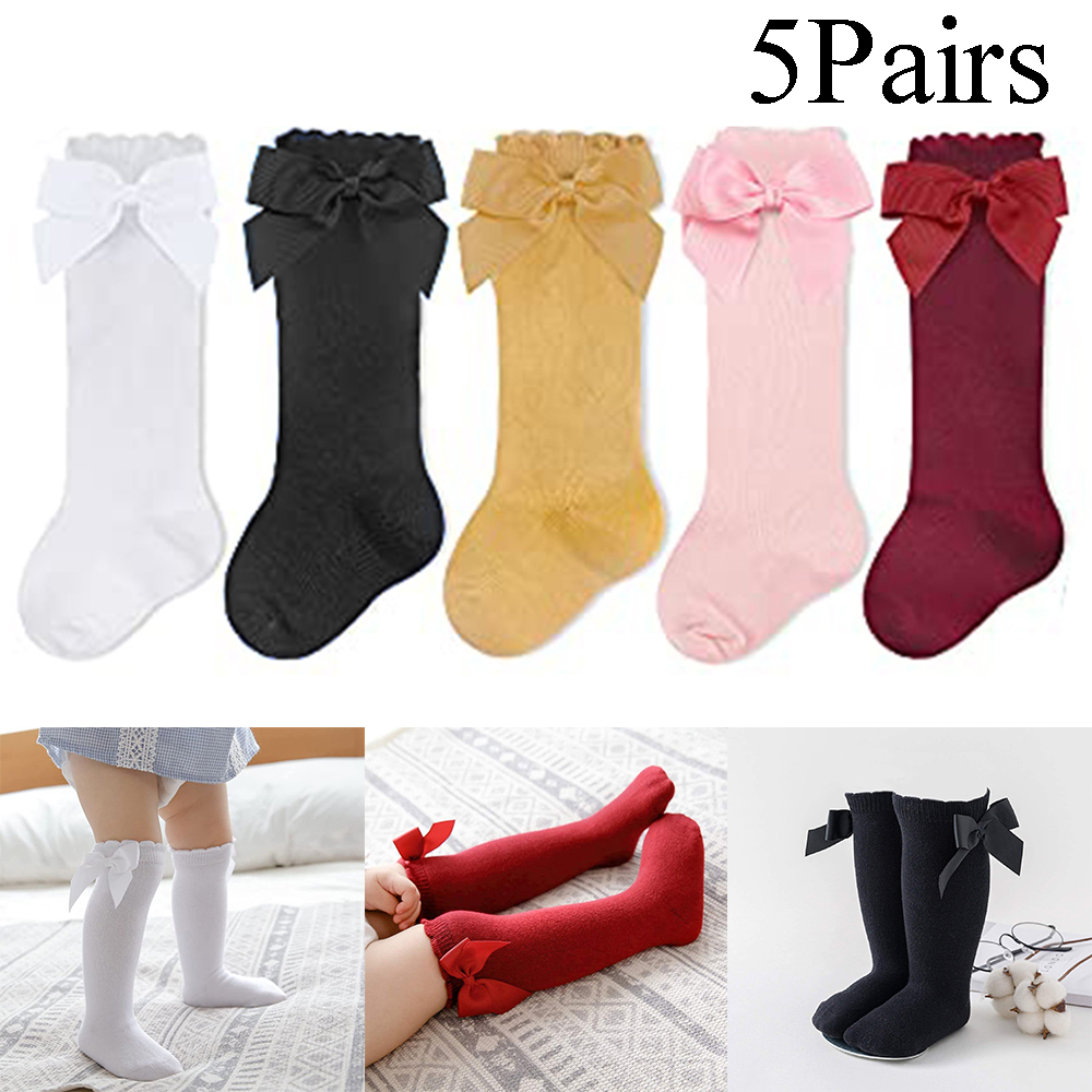 5 Pairs Knee High Socks Toddler Girls Dress Socks Cotton Baby Socks