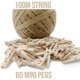 thumbnail image 2 of 100 Mini Pinzas de Madera + Cordel de 100 m, Mini Pinzas para Decoración de Bricolaje, Decoración Mini Pinzas de Madera para Ropa, Pinzas Pequeñas para Manualidades, Bodas, 2 of 5