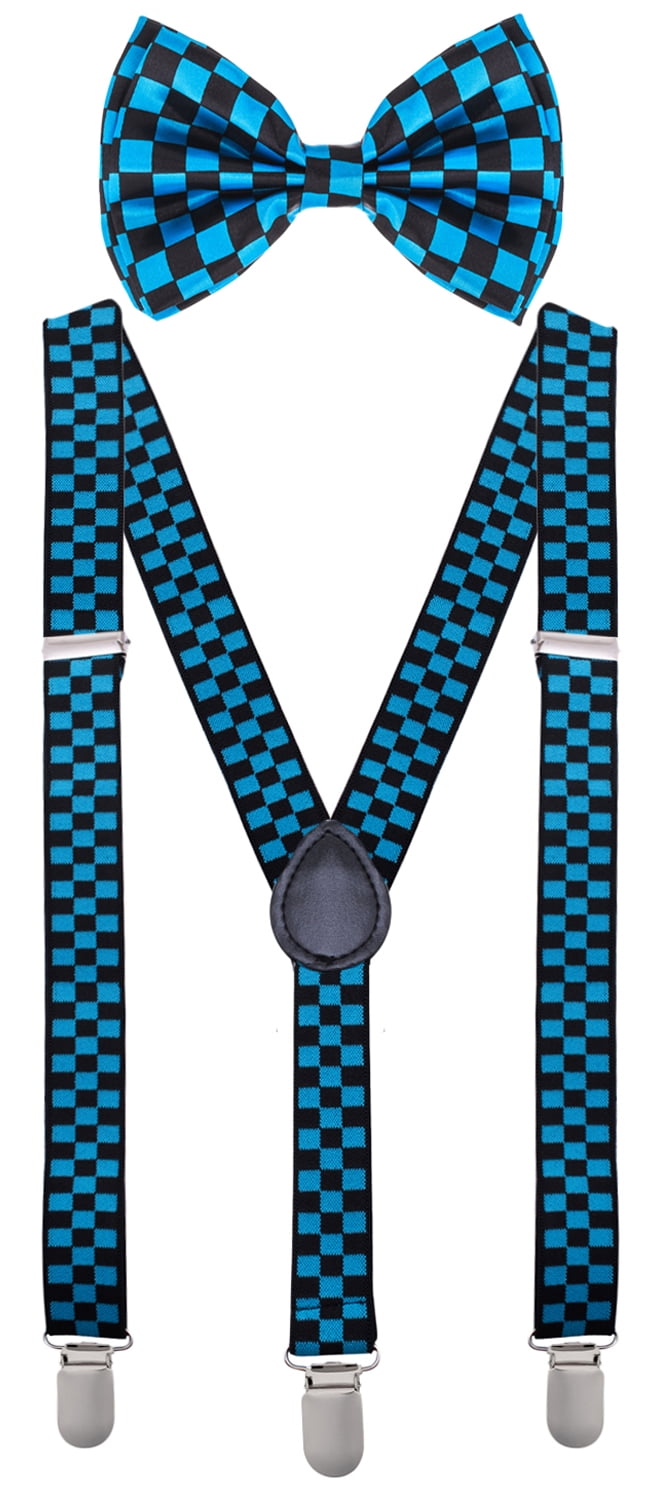 Black & Blue Checkered and Suspender Set Bow Tie and Suspender Set