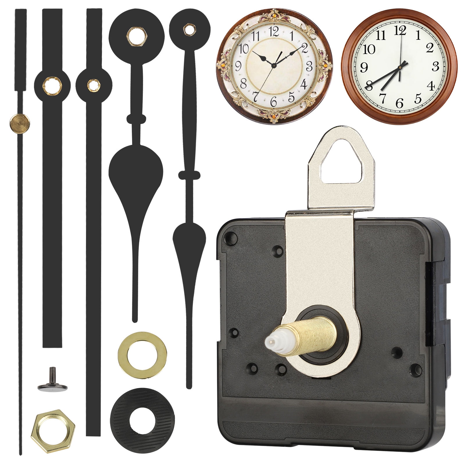 Clock Movement Mechanism With 2 1/2" Black Spade Hands for 1/4" thick dials 