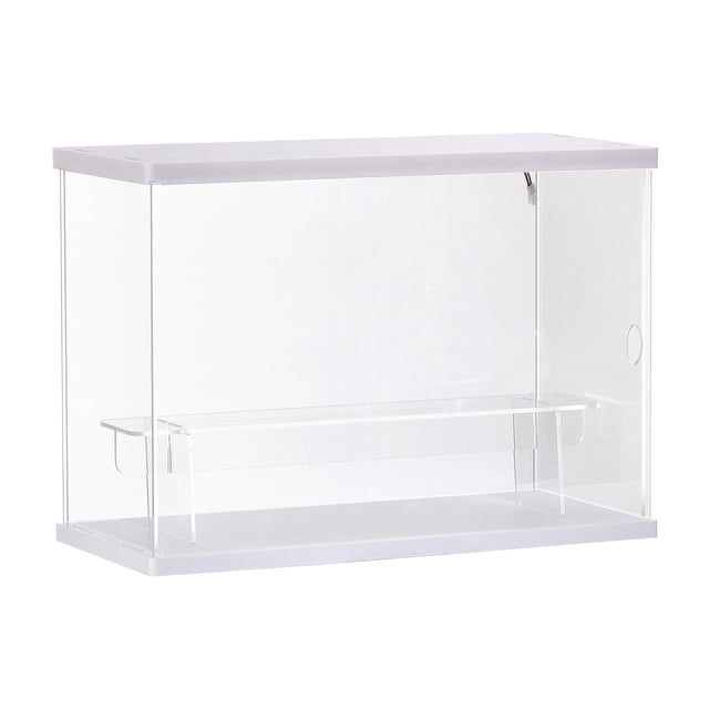 Caja de Exhibición de Acrílico Transparente Uxcell con Luz LED 1 Nivel a Prueba de Polvo para Coleccionables Blanca 12.6x4.92x8.86
