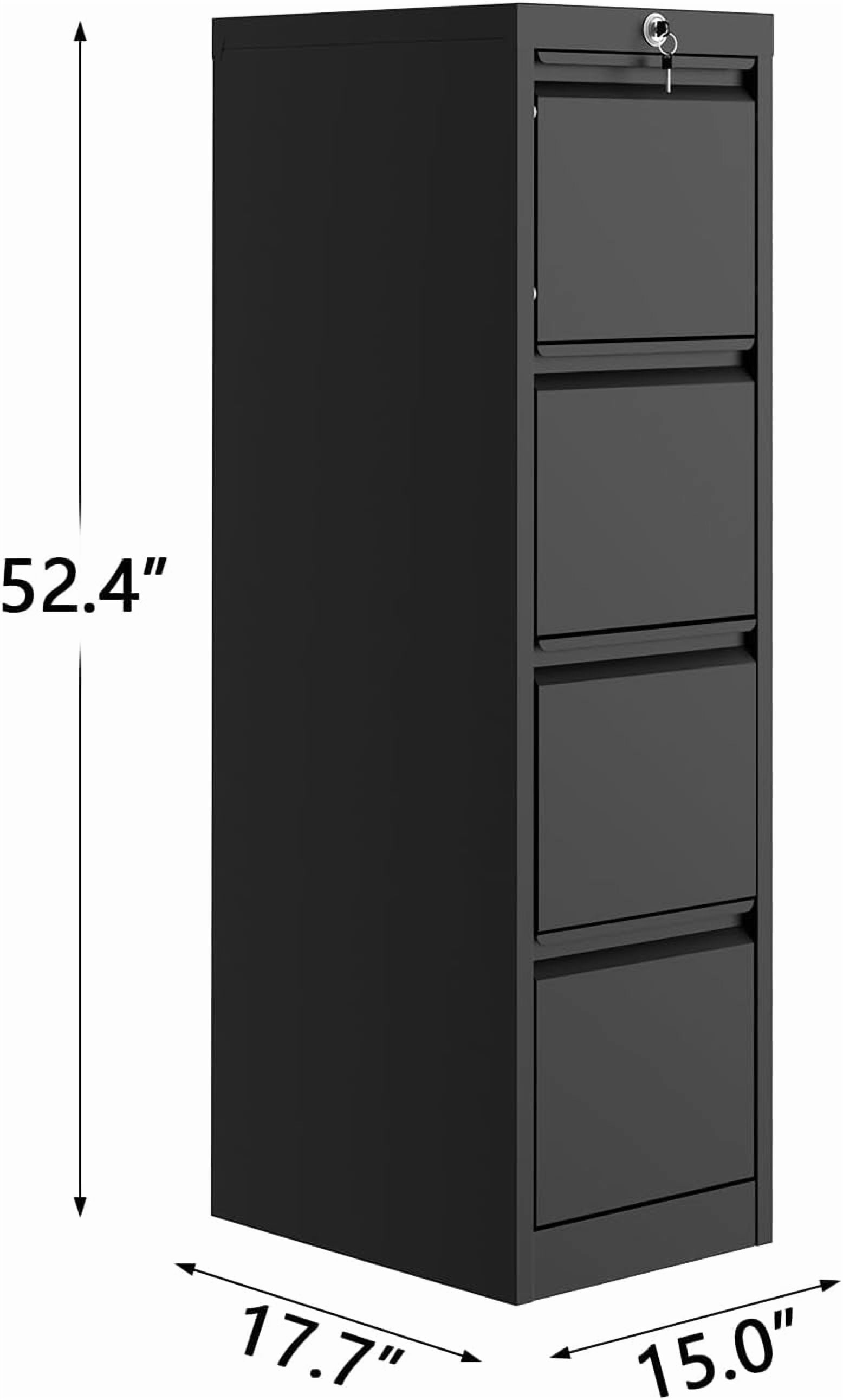 Juiluna 4-Drawer File Cabinet with Lock - Heavy Duty Metal Filing Cabinet for Letter/Legal/A4/F4 Documents - Vertical Storage for Home Office | Requires Assembly, Black