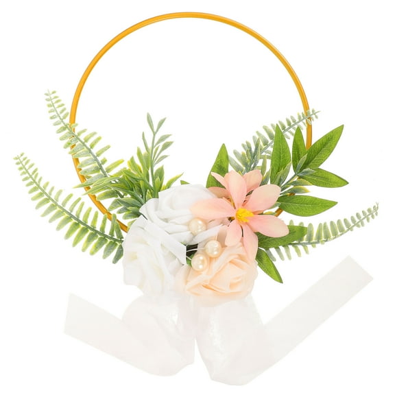WEUVEB Wedding Floral Hoop White Silk Flower Metal Bridal Decor Hand Held