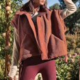 thumbnail image 6 of Women'S Fuzzy Fleece Vest Oversized Sleeveless Fall Warm Button Down Gilet Outerwear with Pockets Dark Brown L, 6 of 7