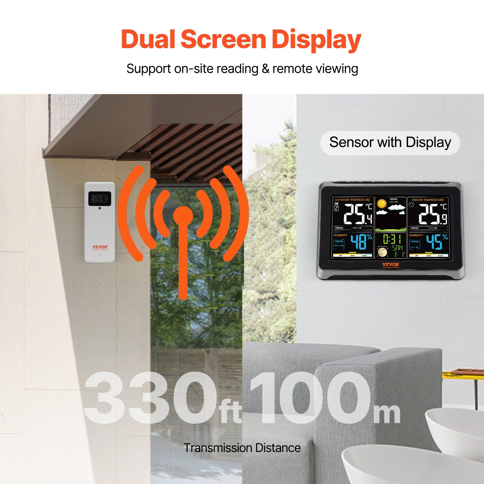 Wireless Weather Station with Indoor Outdoor Thermometer, 7.5" Color Display, Atomic Clock, Forecast, Calendar & Alarms