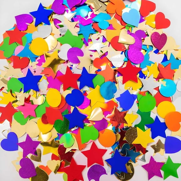 100g (3.53OZ) Rainbow Foil Confetti - Assorted Round, Heart & Star Shaped Table Confetti for Festive Celebrations