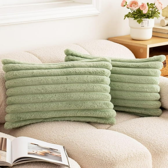 For sofa bed double-sided faux plush pillowcase sage green 12x20