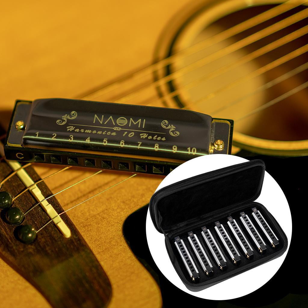 Deluxe 10Hole Diatonic Harmonica Set With Case 7 Harmonicas Harp Pack