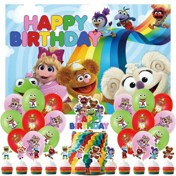 32 Pcs For Muppet Babies Cartoon-Themed Party Decorations and Favors Set – Backdrop, 13 Cupcake Toppers, and 18 Balloons for Celebration Birthday Parties