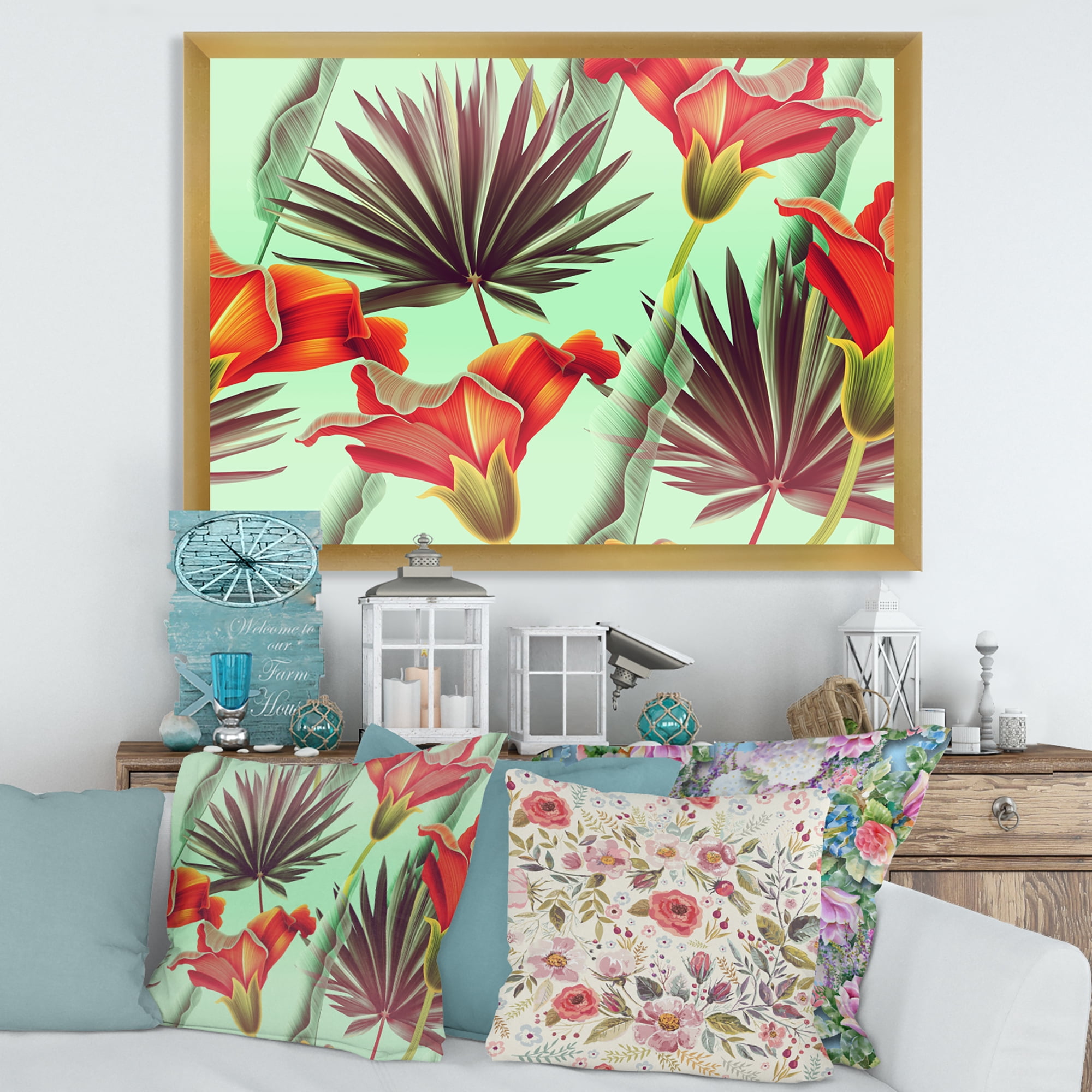 Designart 'VIntage Tropical Flowers VII' Traditional Framed Art Print