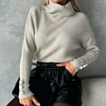 thumbnail image 4 of Mdesiwst Women Sweater Women's Fall Winter Sweater Knitted Loose Elastic Solid Color Soft Long Sleeve Warm Lady Pullover Sweater with High Collar Neck, 4 of 8