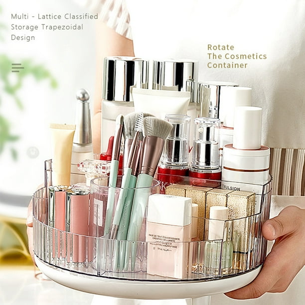 Organizador de maquillaje redondo, organizadores de cuidado de la piel de cosméticos con 6 ranuras giratorias de 360 grados