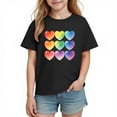 thumbnail image 2 of Girls Rainbow Heart Short Sleeve T-Shirt | 100% Cotton Cute Graphic Tee for Kids Ages 4-10, Valentine's Day Casual Top,Size 3 T, 2 of 9