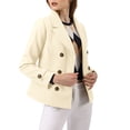 thumbnail image 3 of MODA NOVA Juniors Winter Worsted Notched Lapel Double Breasted Short Peacoat Beige L, 3 of 7