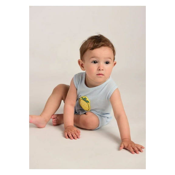 Miss&MrTuffy Baby Boy Pineapple Embroidered Summer Bodysuit | Waffle Fabric | 6–24 Months | Breathable Cotton Romper for Toddlers | Comfortable Infant Outfit for Hot Days