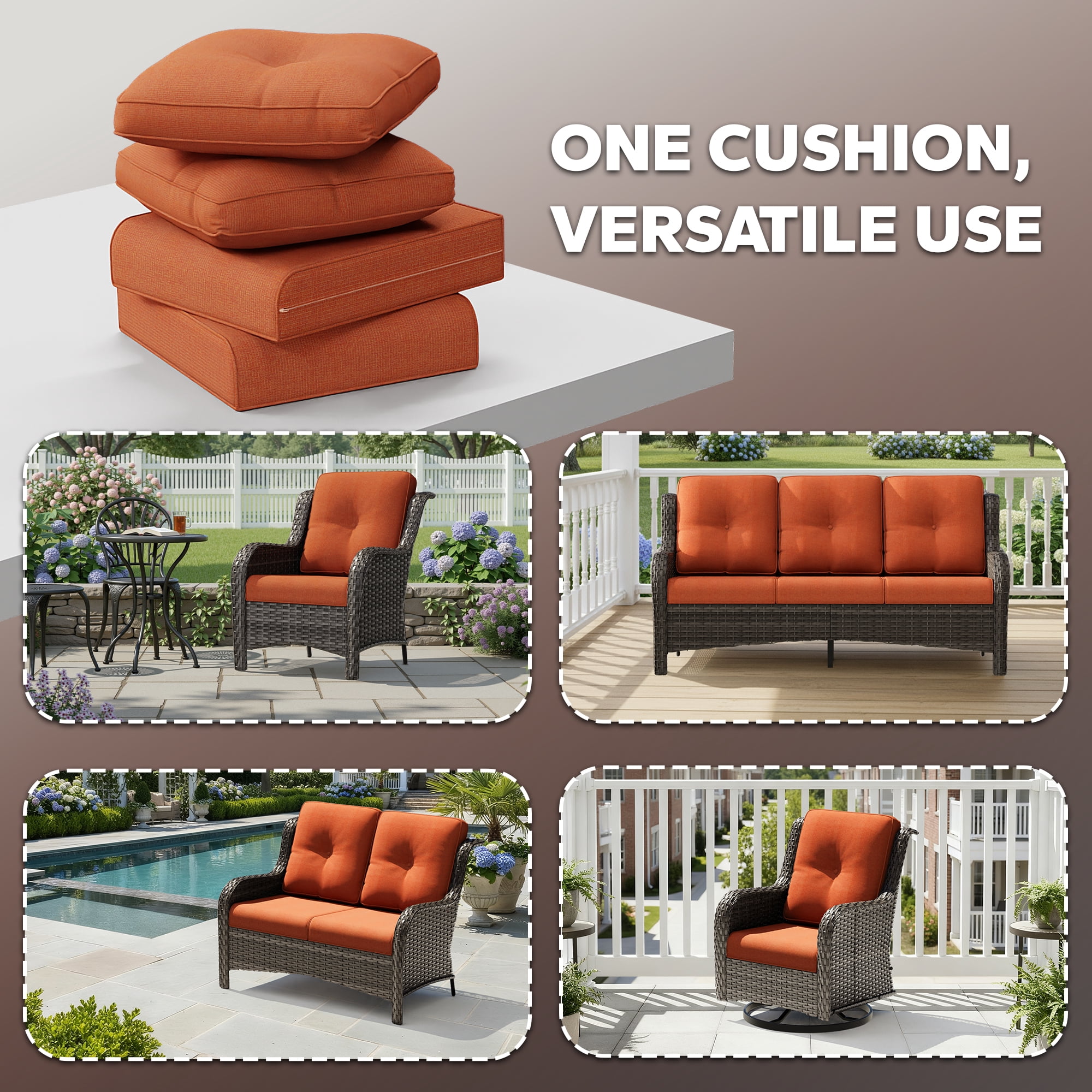 MeetLeisure 4 Inch Outdoor Cushions, Suitable for Patio Furniture, Water-Resistant & Fade-Resistant, 1 Set, Orange