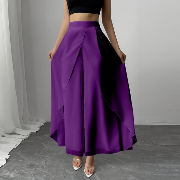Cagogo Women's High Waisted Palazzo Pants Elegant Flowy Long Trousers for Party Summer Casual Wide Leg Beach Dressy Office Travel Lounge Pants, Purple L