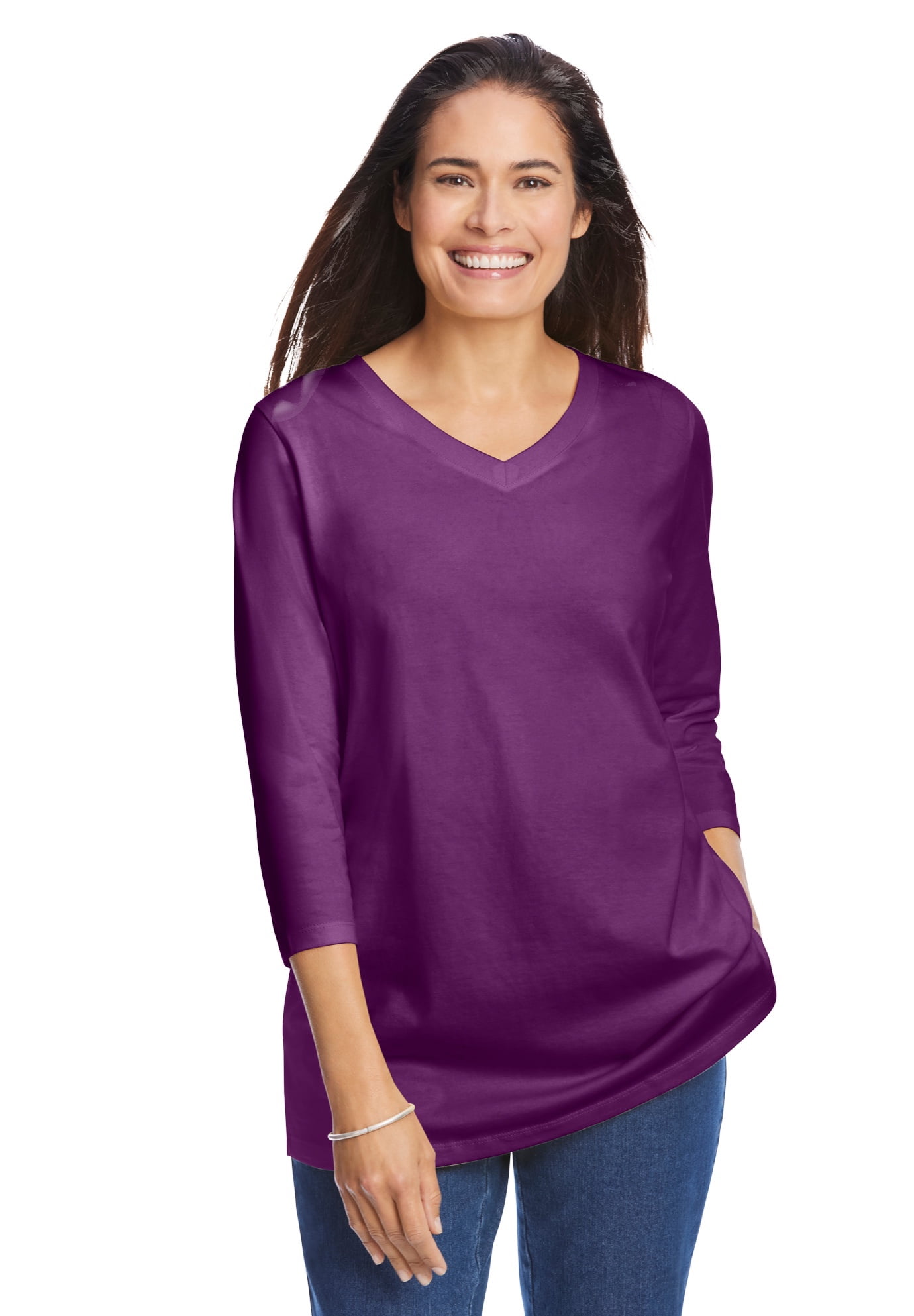 Three-Quarter Sleeve V-Neck Tee Shirt 