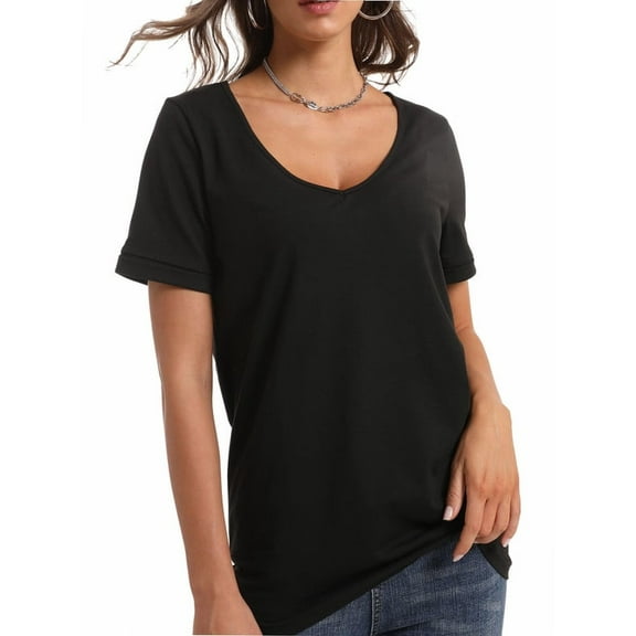 Womens Deep V Neck T Shirts Casual Short Sleeve Loose Fit Basic Fashion Tee