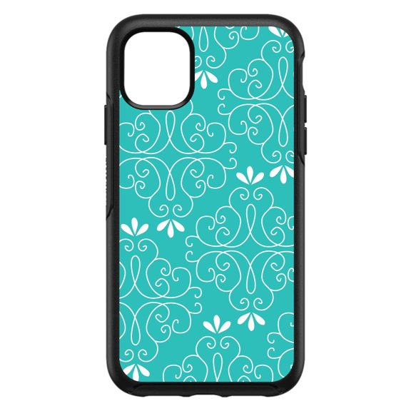 DistinctInk Custom SKIN / DECAL compatible with OtterBox Symmetry for iPhone 11 Pro (5.8" Screen) - Teal White Floral