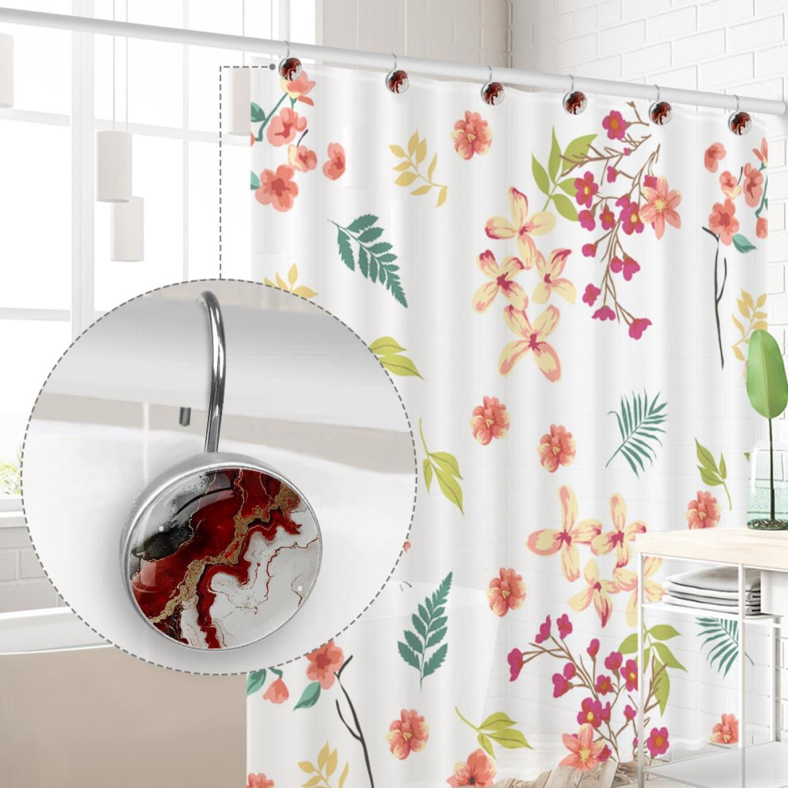 HemaKayy 12 Pcs Decorative Shower Curtain Hooks - Stainless Steel Rings for Bathroom Décor - Easy Glide & Secure Hold - Perfect Decoration for Bathroom Shower Rods - Marble Abstract Texture