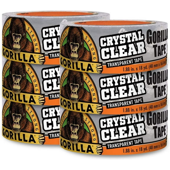 Gorilla Crystal Clear Duct Tape, 1.88 x 18 yd, Clear, Pack of 6 - 104187