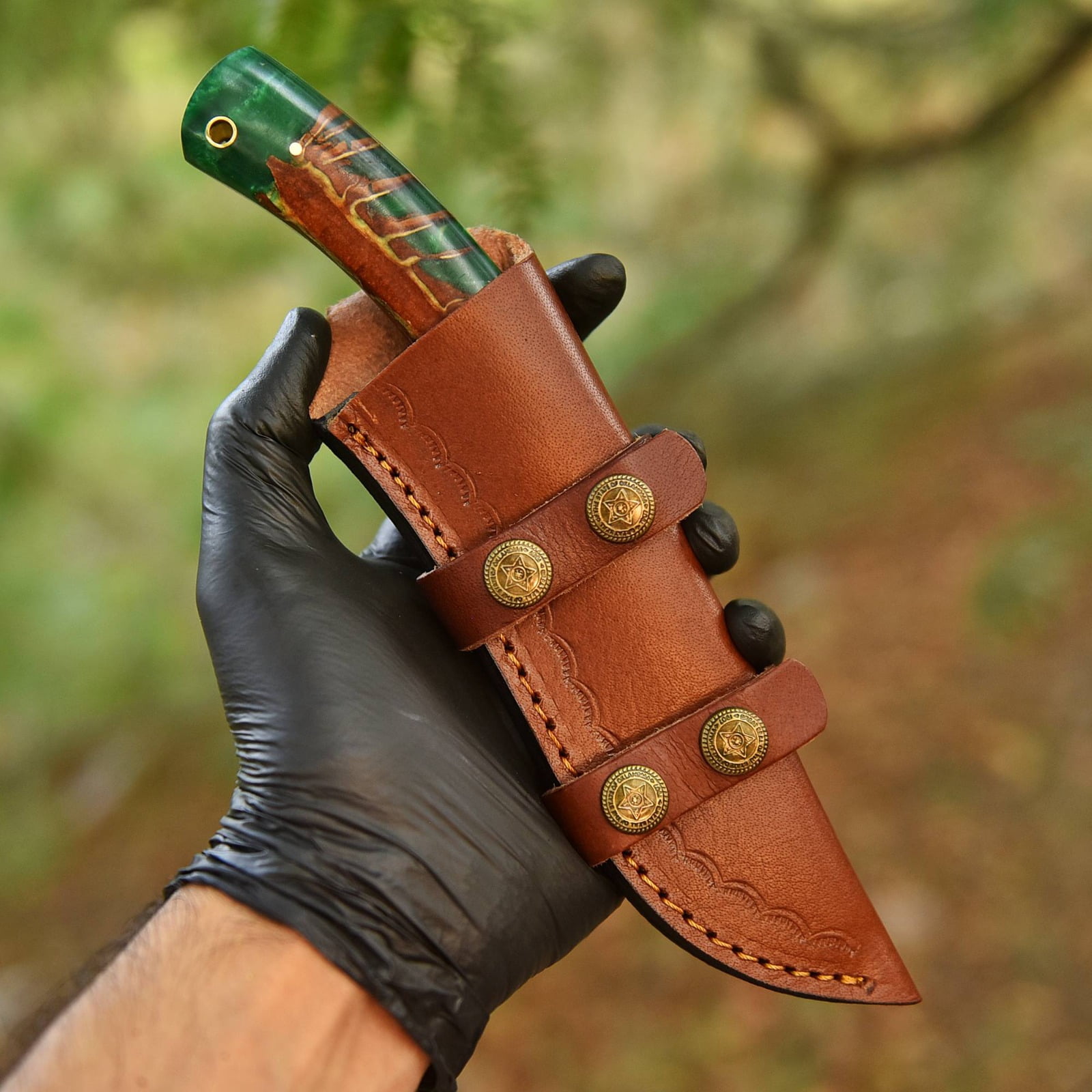 Handmade Forged Rain Pattern Damascus Steel Fix Blade Tactical Knife Pinecone Handle