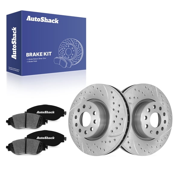 AutoShack Front Vented Drilled & Slotted Silver Zinc Coated Brake Rotors   Ceramic Pads 6-PC Brake Kit Replacement for 2019-2021 Volkswagen Jetta 2015 Volkswagen GTI SilverShield Pro 12.28" (312 mm)