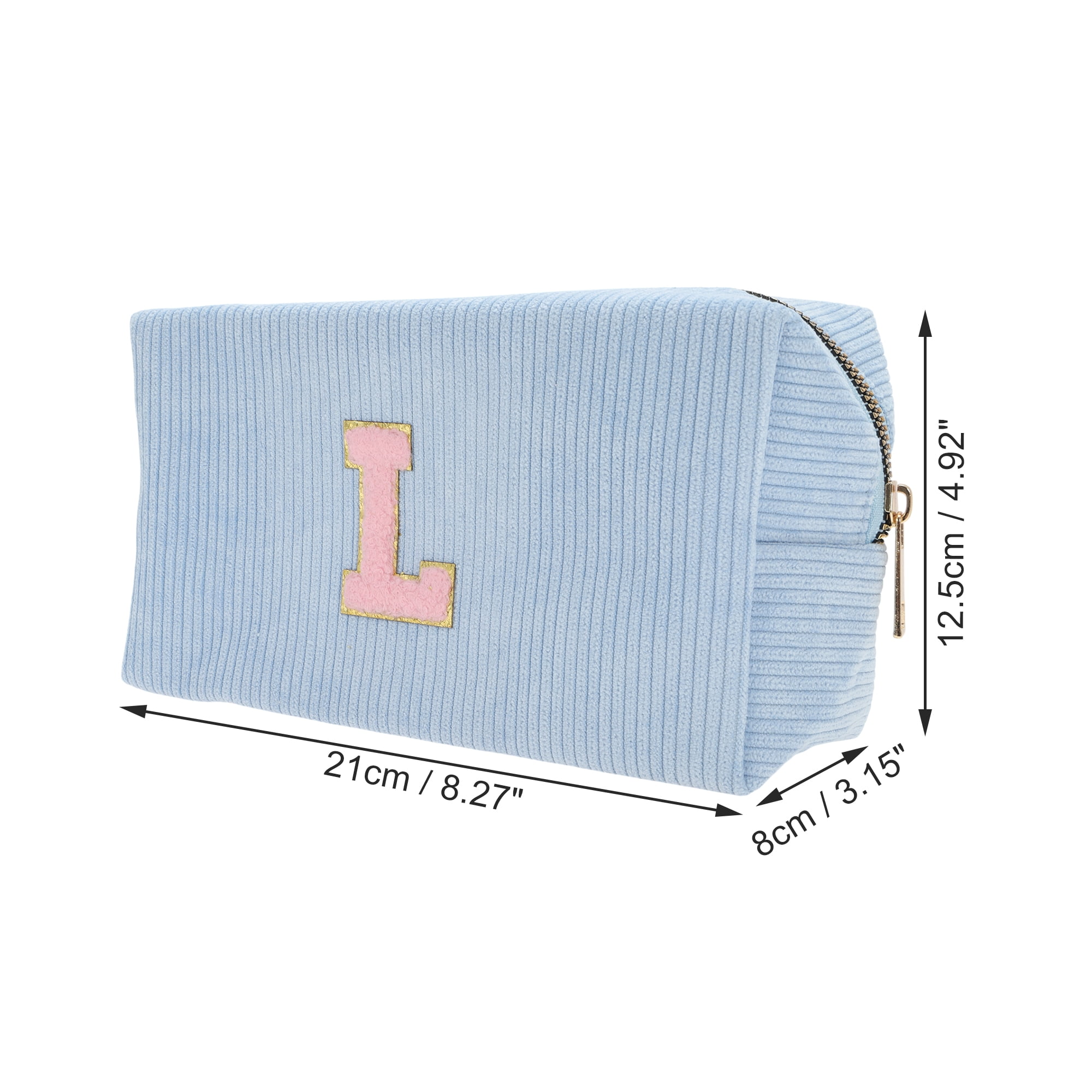 Unique Bargains 1 Pc Corduroy Rectangular Letter Makeup Bag Sky Blue [Letter L]