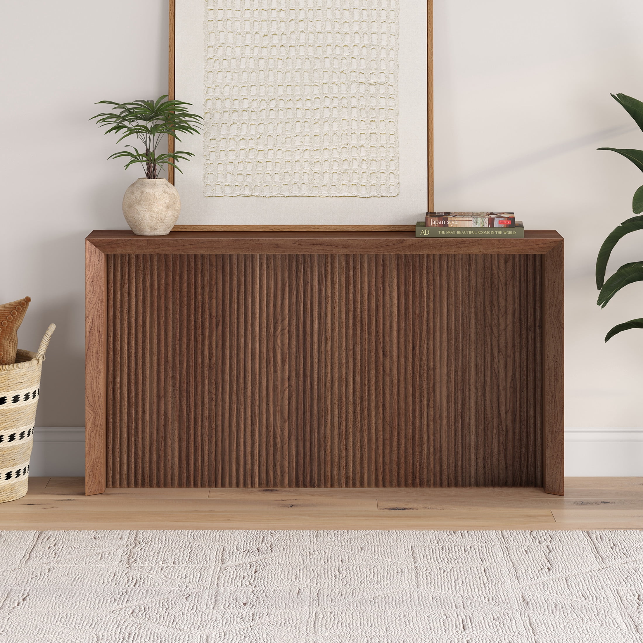 Evelyn&Zoe Modern/Contemporary 56" Wide Satin Walnut Console Table